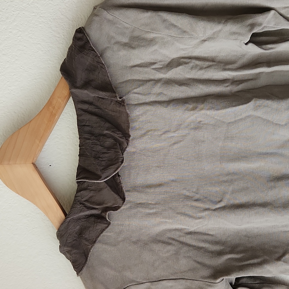 Soft Surroundings Taupe and Brown Ruffle Top - Picture 7 of 11